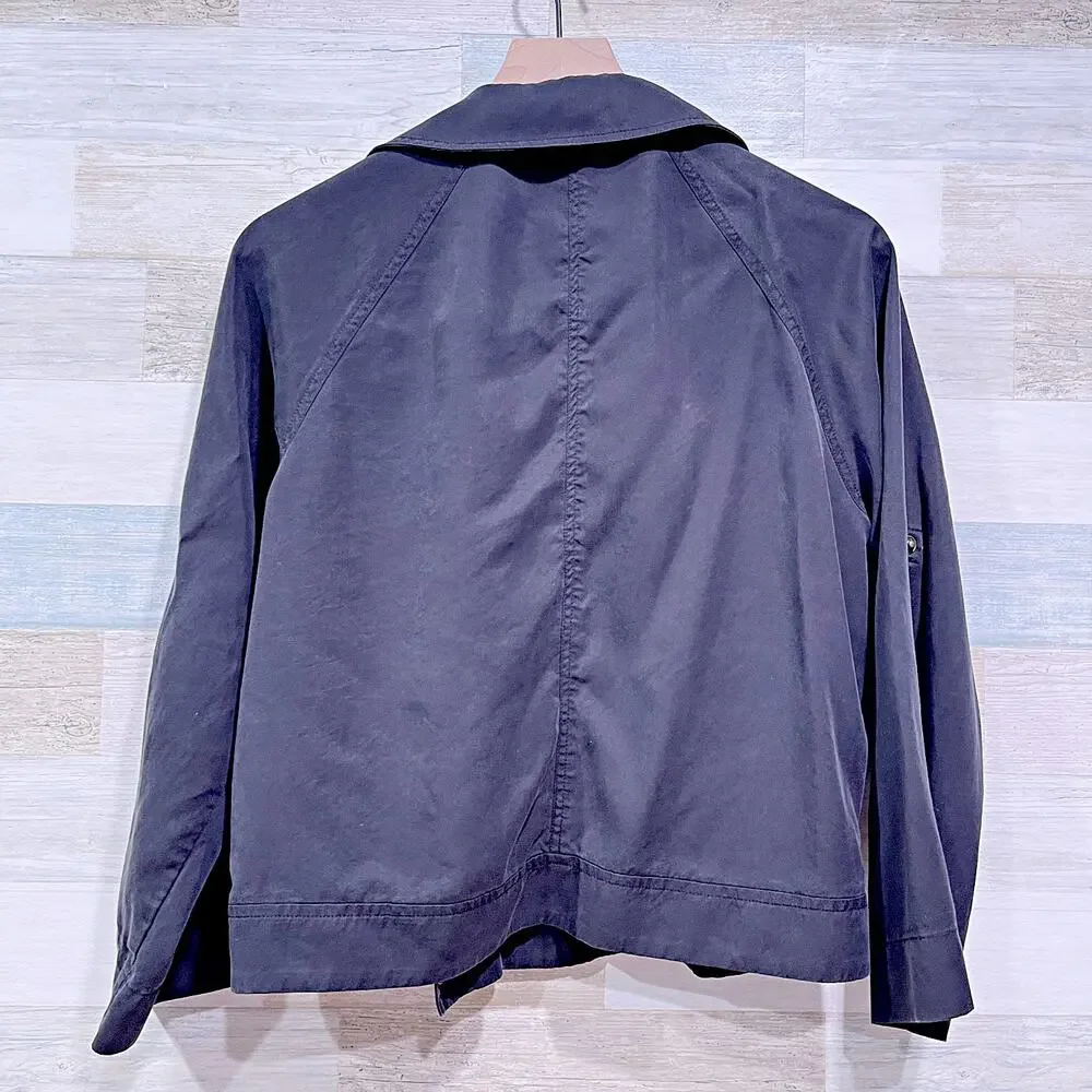 LOFT Double Breasted Moto Utility Jacket Black Lyocell Lightweight Womens Small